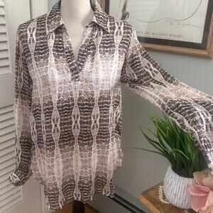 HAUTE HIPPIE Top Womens Medium Brown Tunic Tribal Harper Snakeskin Relaxed Fit